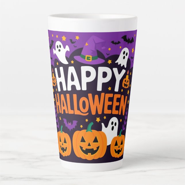 Caneca De Café Latte Happy halloween ghost (Frente)