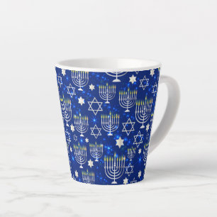 Caneca De Café Latte Happy Hanukkah - Estrela Moderna De David Menorah