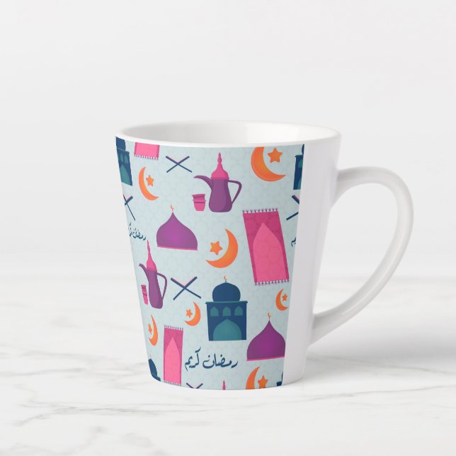 Caneca De Café Latte Happy Ramadan Pattern (Direita)