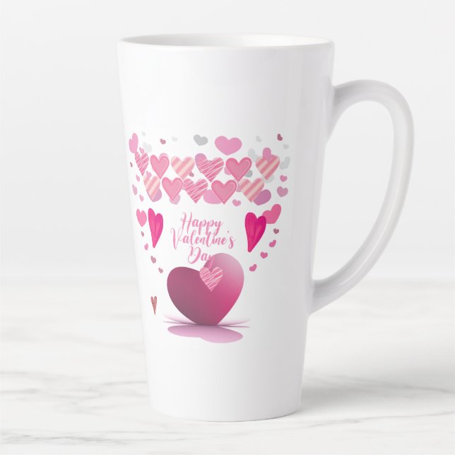Caneca De Café Latte Happy Valentine’s Day Heart Pattern Latte Mug (Direita)