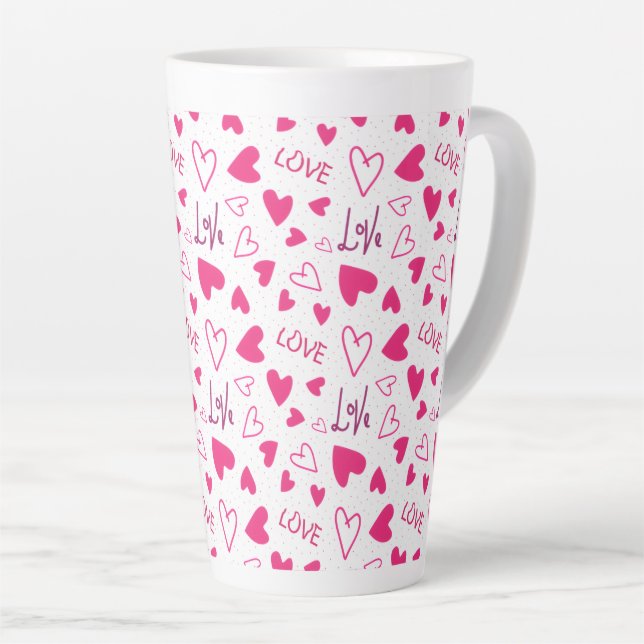 Caneca De Café Latte Happy Valentine’s Day Lover Present with Red Heart (Ângulo direito)