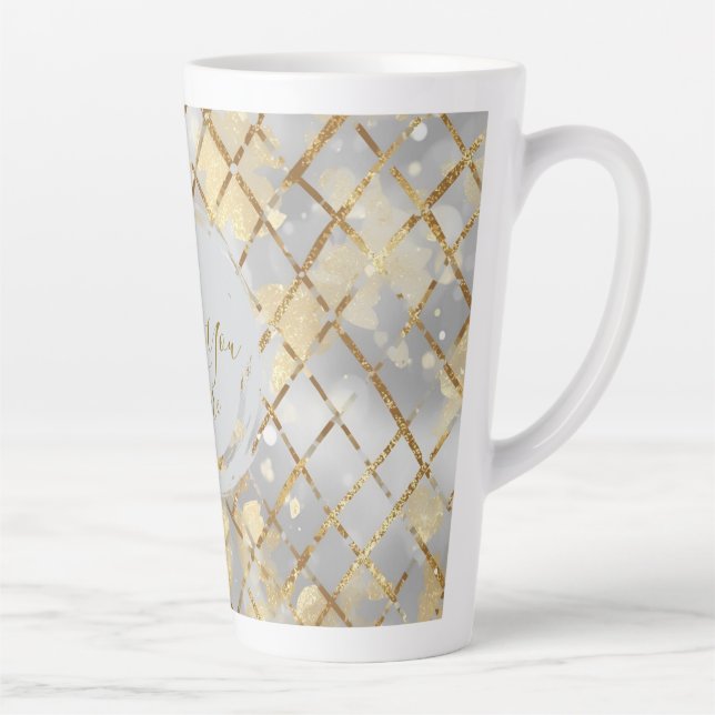 Caneca De Café Latte Happy Valentine's Day, Modern, Elegant Luxury  (Direita)