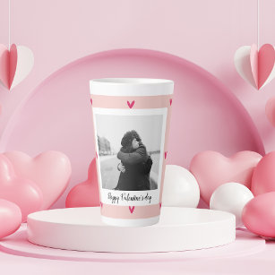 Caneca De Café Latte Happy Valentine's Day   Pink & Red Heart   Gift
