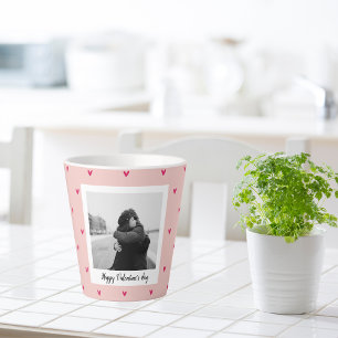 Caneca De Café Latte Happy Valentine's Day   Pink & Red Heart   Gift