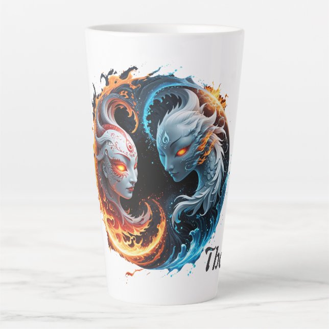Caneca De Café Latte Harmonia elementar, yin e yang da natureza. (Frente)