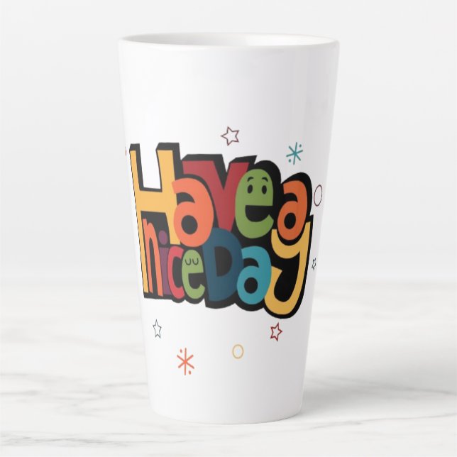 Caneca De Café Latte "Have a Nice Day" Retro Tall Latte Mug with Stars  (Frente)
