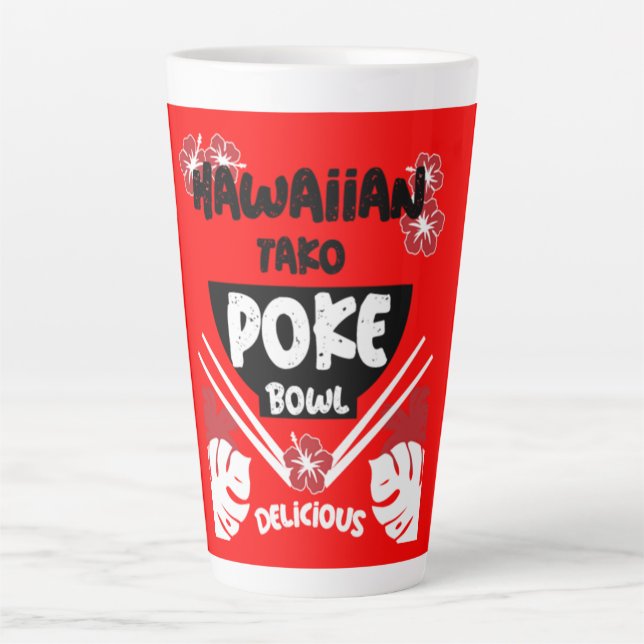 Caneca De Café Latte Hawaiian Poke Bowl Tako Poke (Frente)