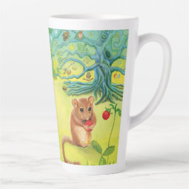 Caneca De Café Latte Hazel Dormouse comendo morango selvagem