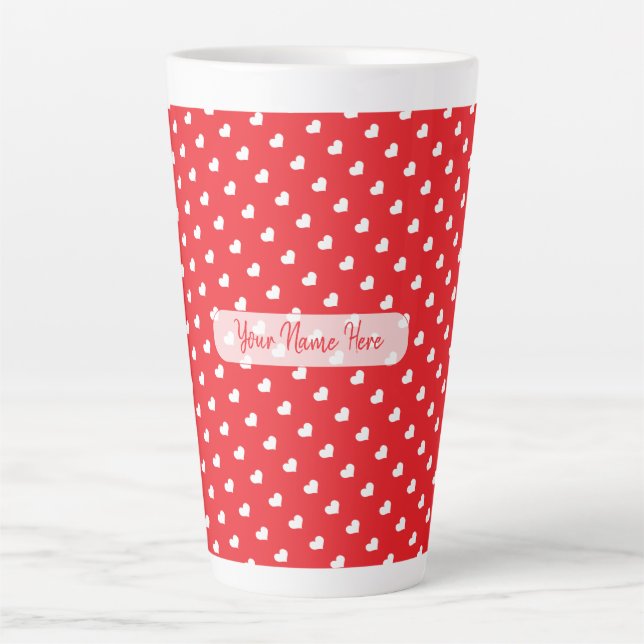 Caneca De Café Latte Hearts Happy Valentine’s Day Modern Love Pattern (Frente)
