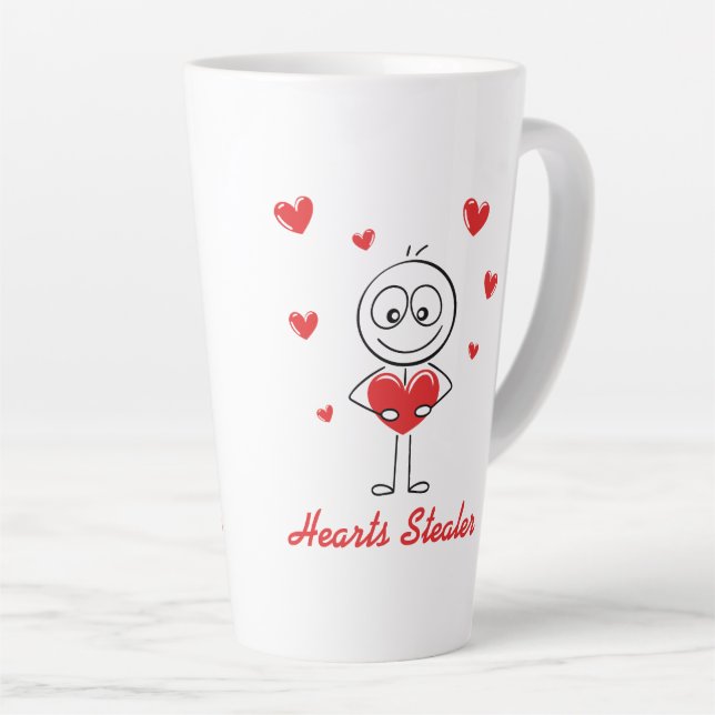 Caneca De Café Latte Hearts Stealer Cute Stick Figure Love Design (Ângulo direito)