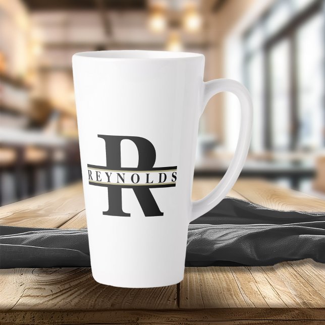 Caneca De Café Latte Heavy Bold Monograma e nome Black/Dourado ID613 (Criador carregado)