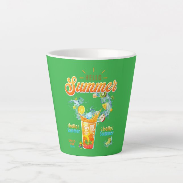 Caneca De Café Latte Hello Summer (Frente)