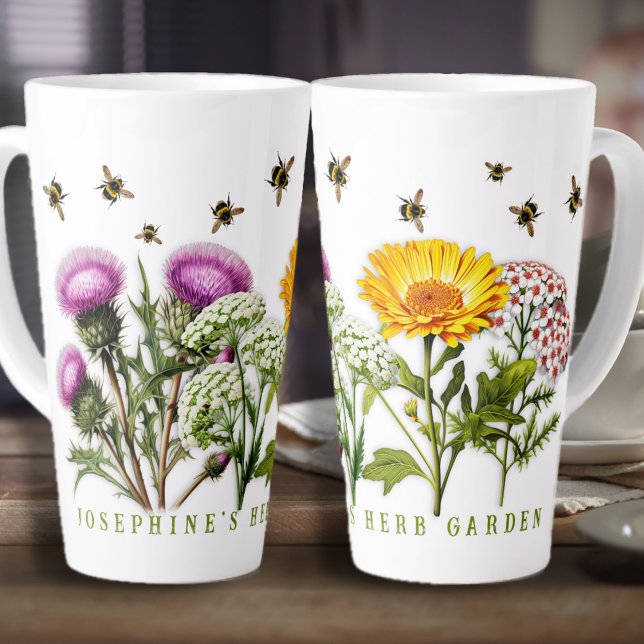 Caneca De Café Latte Herb Garden Bumblebes Personalizados (Criador carregado)