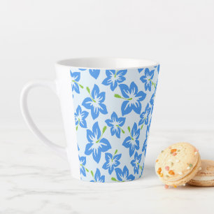 Caneca De Café Latte Hibisco Azul, Flores Azuis, Padrão De Flores