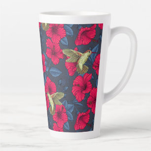 Caneca De Café Latte Hibisco Botânico Vintage e Beija-flor