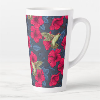 Caneca De Café Latte Hibisco Botânico Vintage e Beija-flor