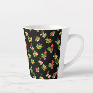 Caneca De Café Latte Hibisco Havaiano Floral Tropical em Preto