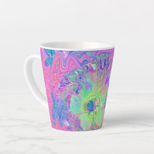 Caneca De Café Latte Hibisco Roxo e Verde Lima Psicodélico Trippy