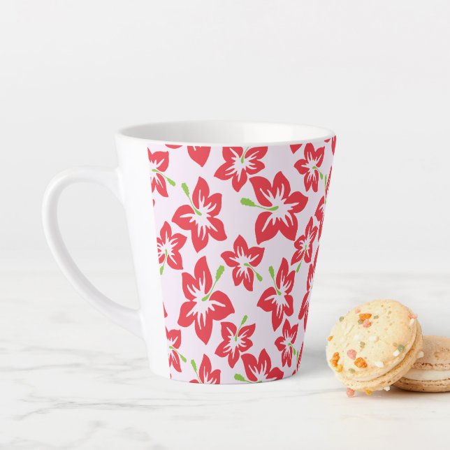 Caneca De Café Latte Hibisco Vermelho, Flores Vermelhas, Padrão de Flor (In Situ)