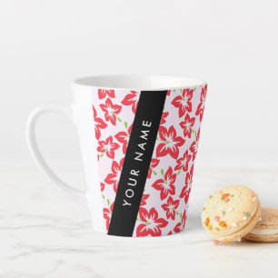 Caneca De Café Latte Hibisco Vermelho, Flores Vermelhas, Seu Nome