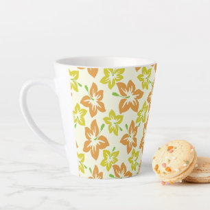 Caneca De Café Latte Hibiscus Amarelo, Hibisco Laranja, Padrão Floral