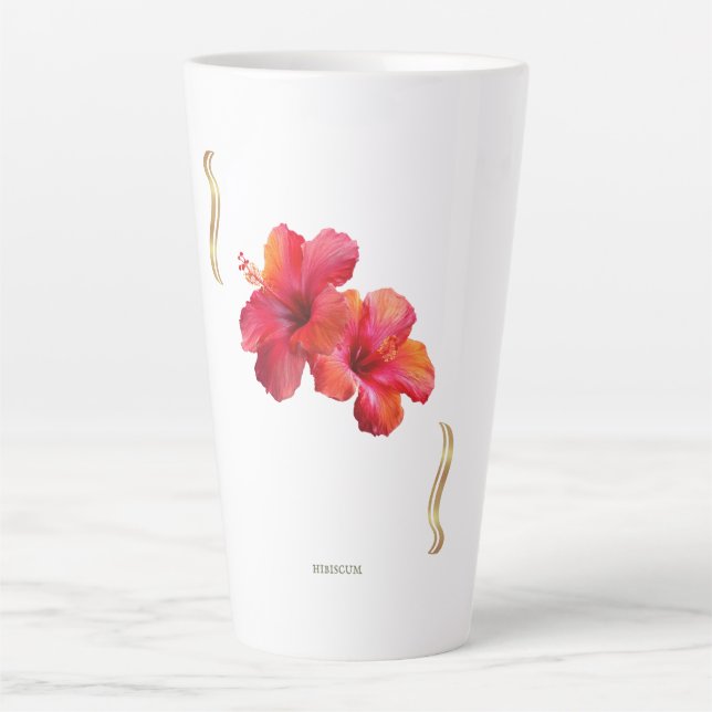 Caneca De Café Latte Hibiscus Floral Design – Tropical (Frente)