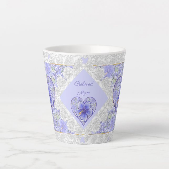 Caneca De Café Latte Hibiscus & lace BLUE (Frente)