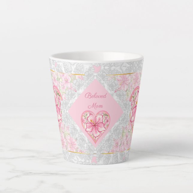 Caneca De Café Latte Hibiscus & Lace PINK (Frente)
