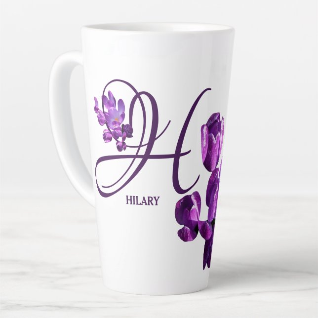 Caneca De Café Latte Hillary name personalizável rompo floral trendy (Ângulo esquerdo)