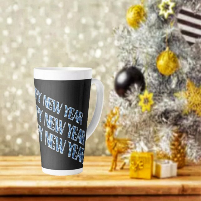 Caneca De Café Latte HNY Blue Diamond Latte Mug (Welcome in the New Year with this eye-catching latte mug!)
