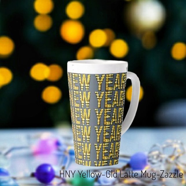 Caneca De Café Latte HNY Yellow Gld Latte Mug (Criador carregado)