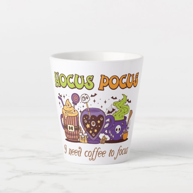 Caneca De Café Latte Hocus Pocus - Preciso De Café Para Focar (Frente)