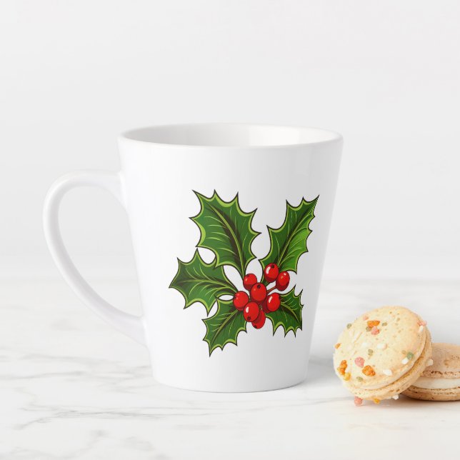 Caneca De Café Latte Holiday Holly Latte Mug (In Situ)
