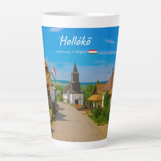 Caneca De Café Latte Hollókő, Hungria - Rua Grande da Aldeia Histórica