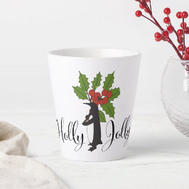 Caneca De Café Latte Holly Jolly Cute Engraçado Pinguim de Natal