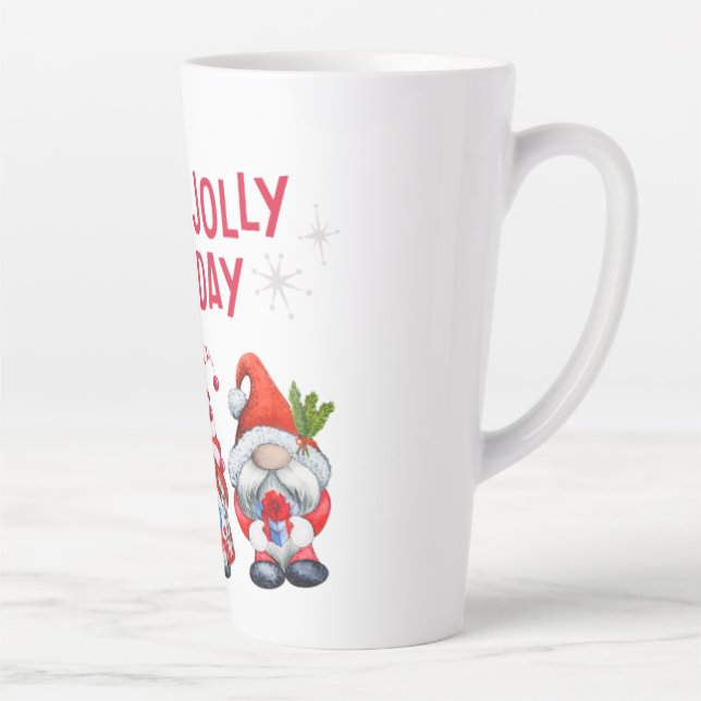 Caneca De Café Latte Holly Jolly Holiday Gnomos Whimsical Christmas (Direita)