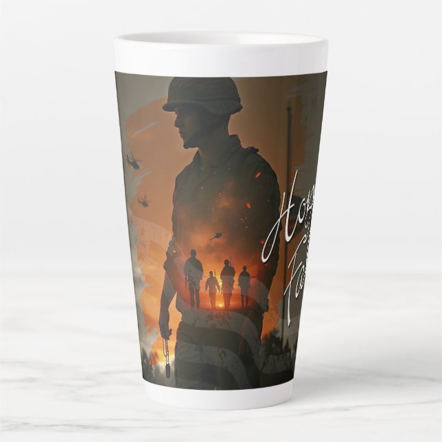 Caneca De Café Latte Honra o Faleno - Lembre-se do Sacrifício (Frente)