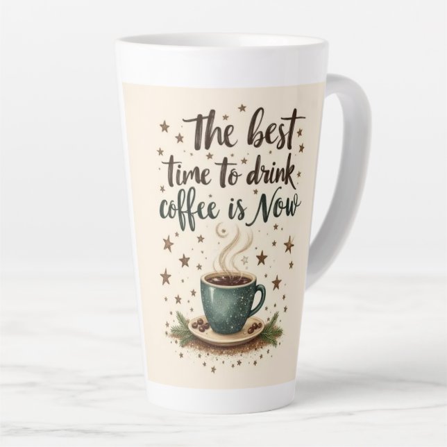 Caneca De Café Latte Hora do Café Começa Agora (Ângulo direito)