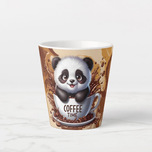 Caneca De Café Latte hora do café, panda fofo (Frente)