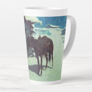 Caneca De Café Latte Horse and Cowboy Winter Snow