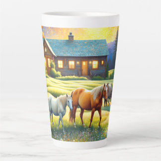 Caneca De Café Latte Horse on Farm Wildflower Meadow