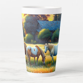 Caneca De Café Latte Horse on Farm Wildflower Meadow