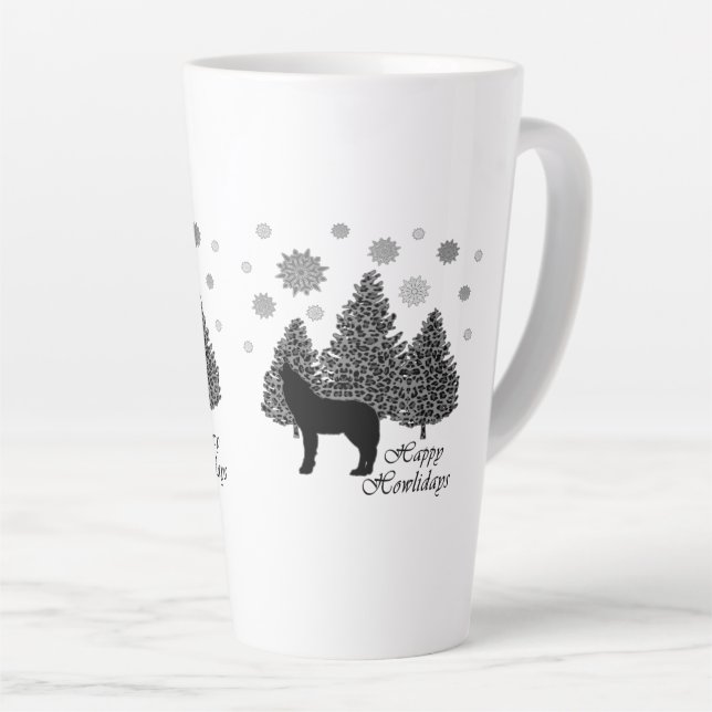 Caneca De Café Latte Howf Happy Howlidays Leopard Pattern Snow (Ângulo direito)