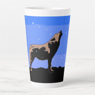 Caneca De Café Latte Howling Wolf no inverno - Arte original sobre a vi