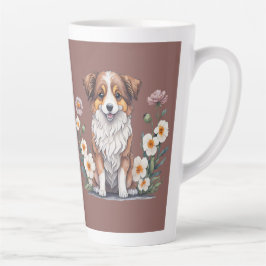 Caneca De Café Latte Hübscher Collie umringt von Blumen - Latte Tasse