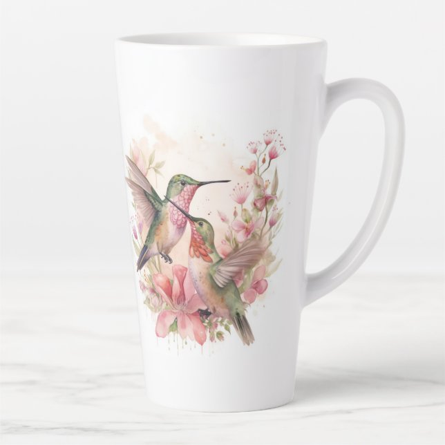 Caneca De Café Latte Humming Bird Pair com Flores (Direita)