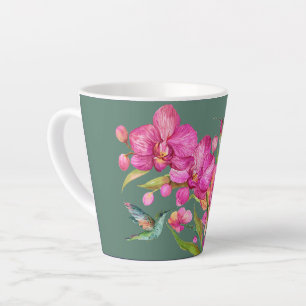 Caneca De Café Latte Hummingbird e Orquídeas