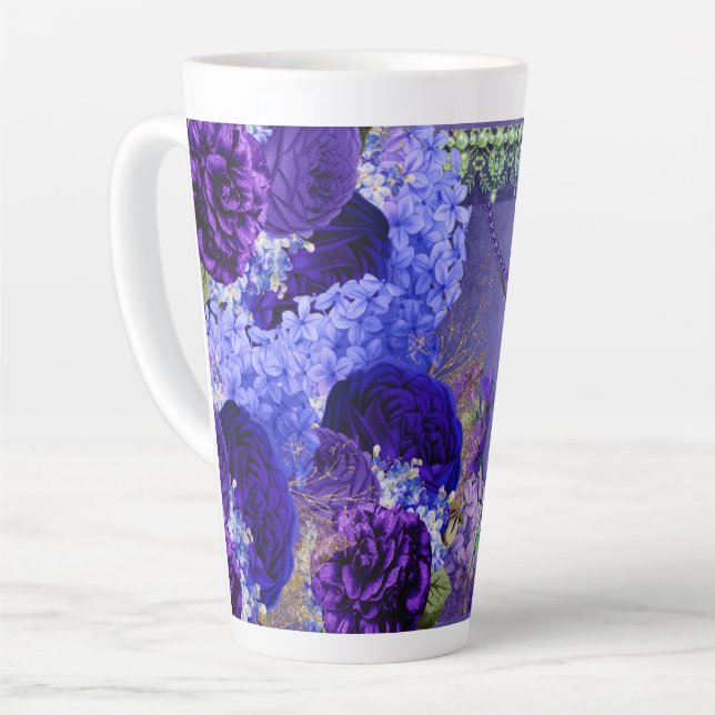 Caneca De Café Latte Hummingbird on purple crystal and lace back with l (Ângulo esquerdo)
