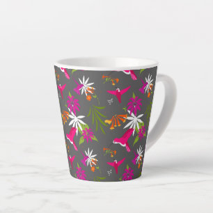 Caneca De Café Latte Hummingbird Padrão Rosa Cinza Púrpura Tropical