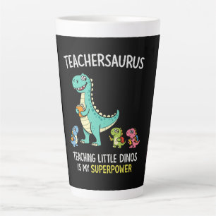Caneca De Café Latte Humor de professor Teachersaurus com pequenos dino